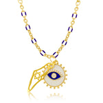 Protection Charm Necklace in Gold Plated and Enamel on Blue Enamel Chain