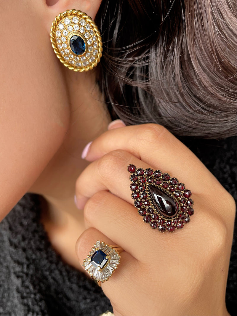 Yellow Gold Sapphire and Diamond Yellow Gold Studs