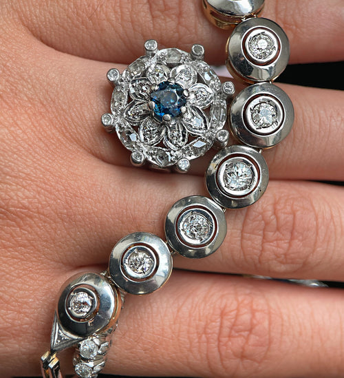 14kt White diamond and sapphire Floral Antique Ring