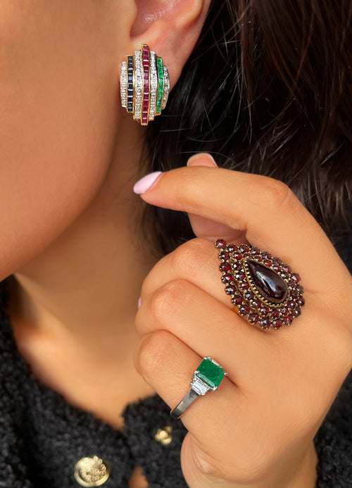 18k Diamond Ruby and Emerald Earrings