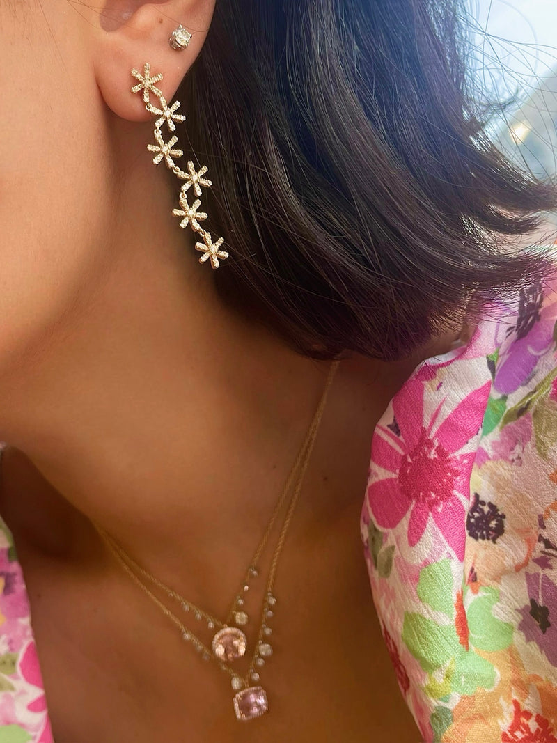 Diamond Flower Drop Earrings