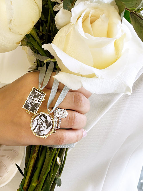 Rectangle Bouquet Photo Charm 14kt Yellow Gold  Picture Setting Wedding Gold Oval Bridal Memory Accents Frame Bling