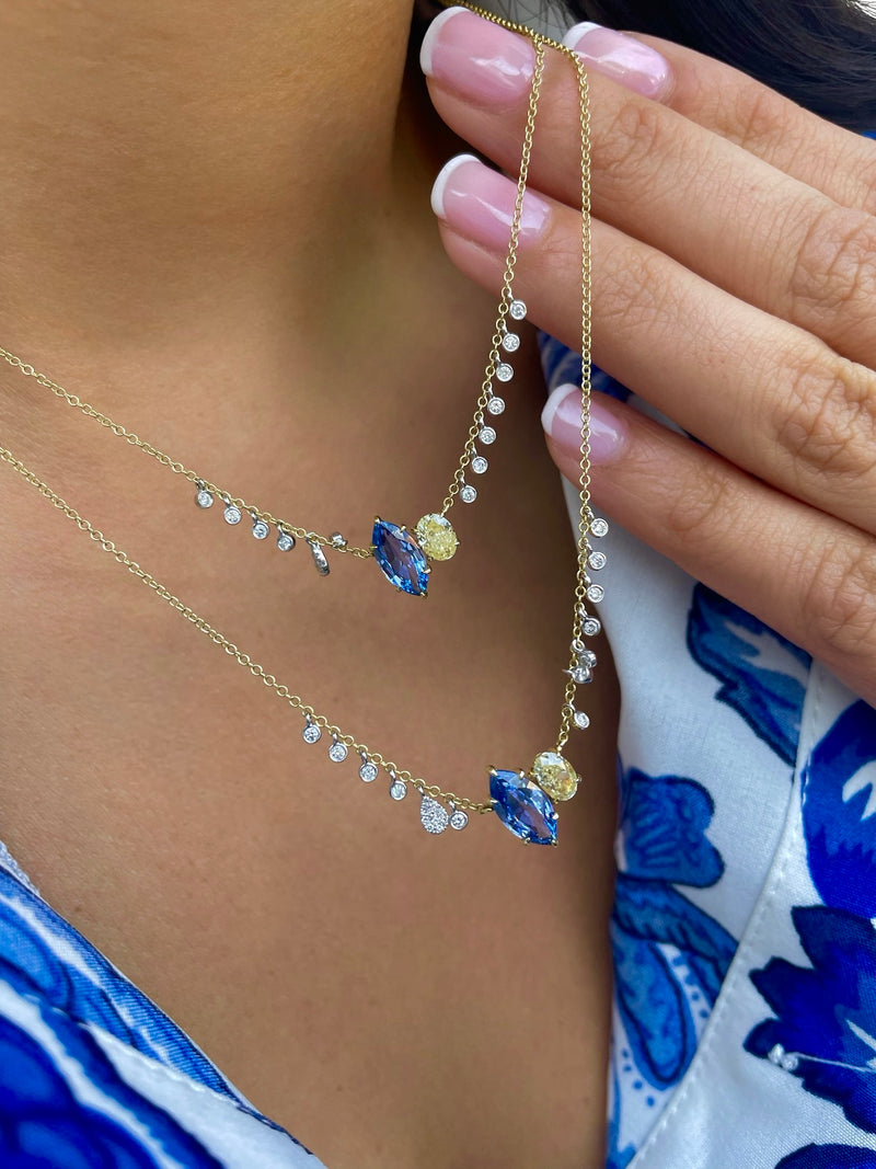 Blue Sapphire and Yellow Diamond Moi et Toi    Necklace