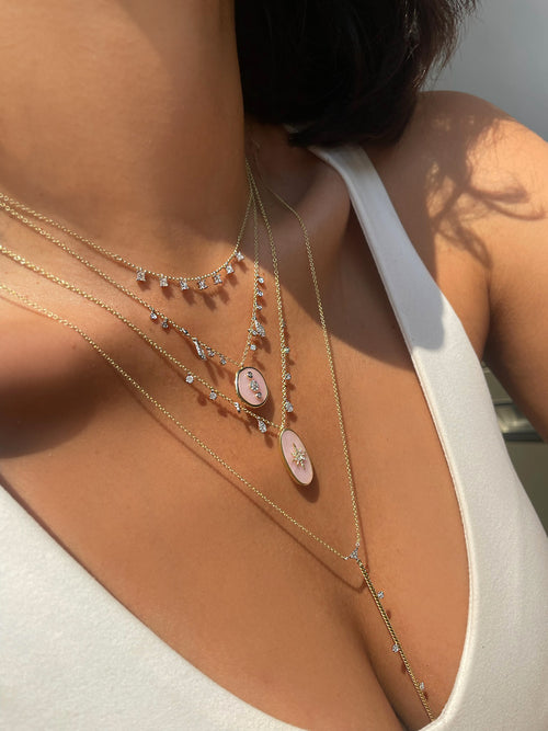 Rose Gold Diamond and Pink Opal Starburst Necklace