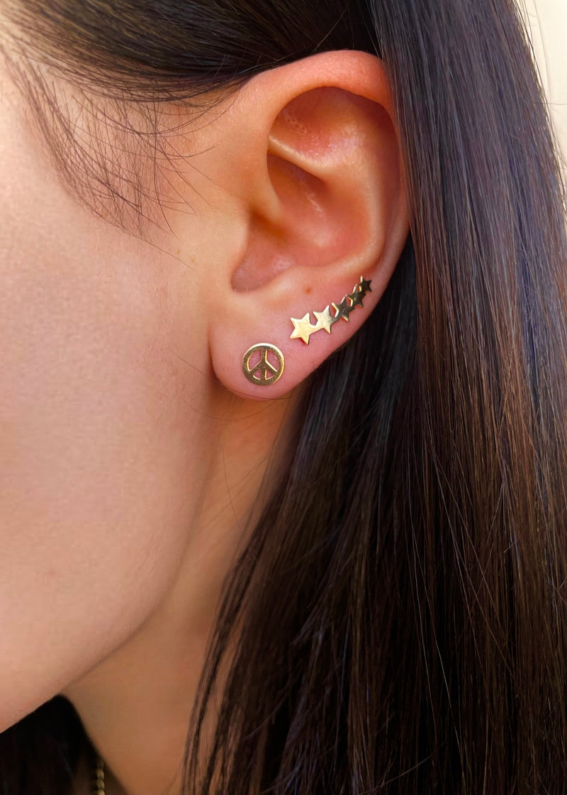 Yellow Gold Peace Sign Studs