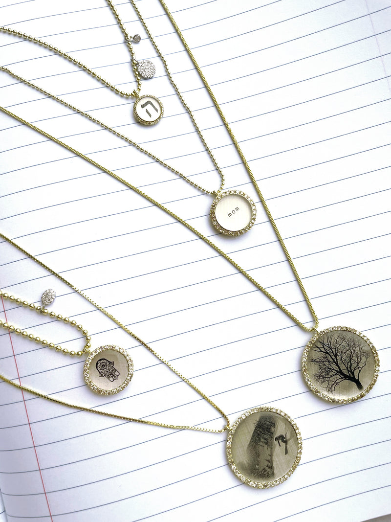 Hebrew Letter Diamond Silver Ball Chain Necklace