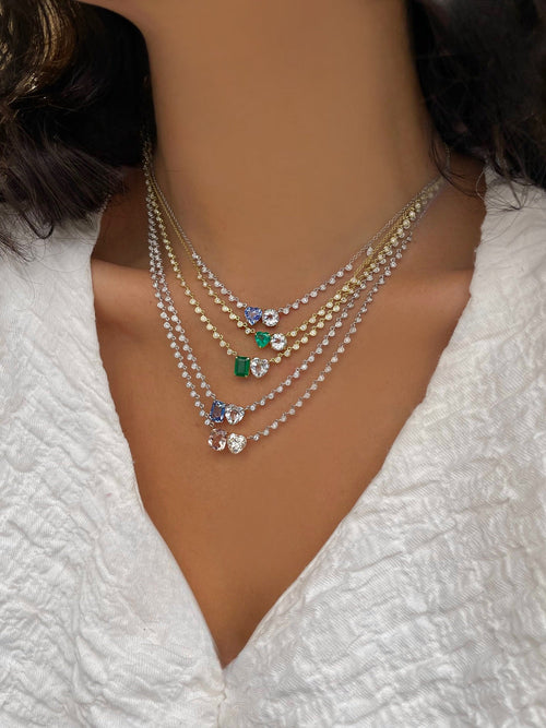 Diamond and Emerald Moi et Toi Two Stone Necklace