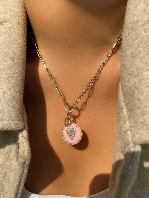 Yellow Gold Pink Opal Charm Necklace- ONLINE EXCLUSIVE