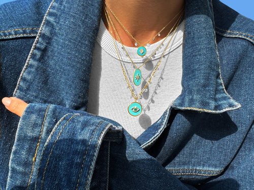 Yellow Gold Diamond and Turquoise Starburst Necklace