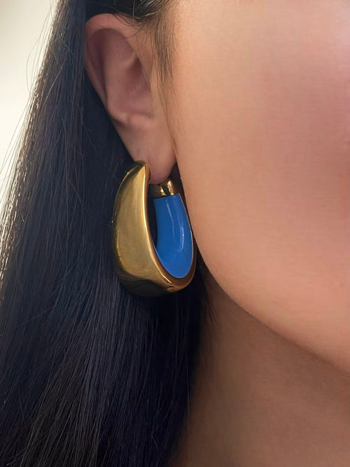 Gold Plated Light Blue Enamel Hoop Earrings