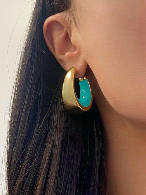 Gold Plated Turquoise Enamel Hoop Earrings