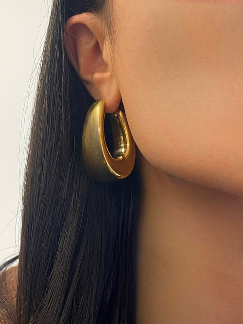 Gold Plated Elongated Oval Hoop Earrings Large
