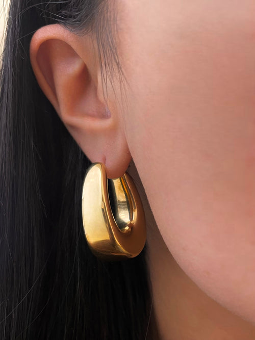 Gold Plated Elongated Oval Hoop Earrings Small