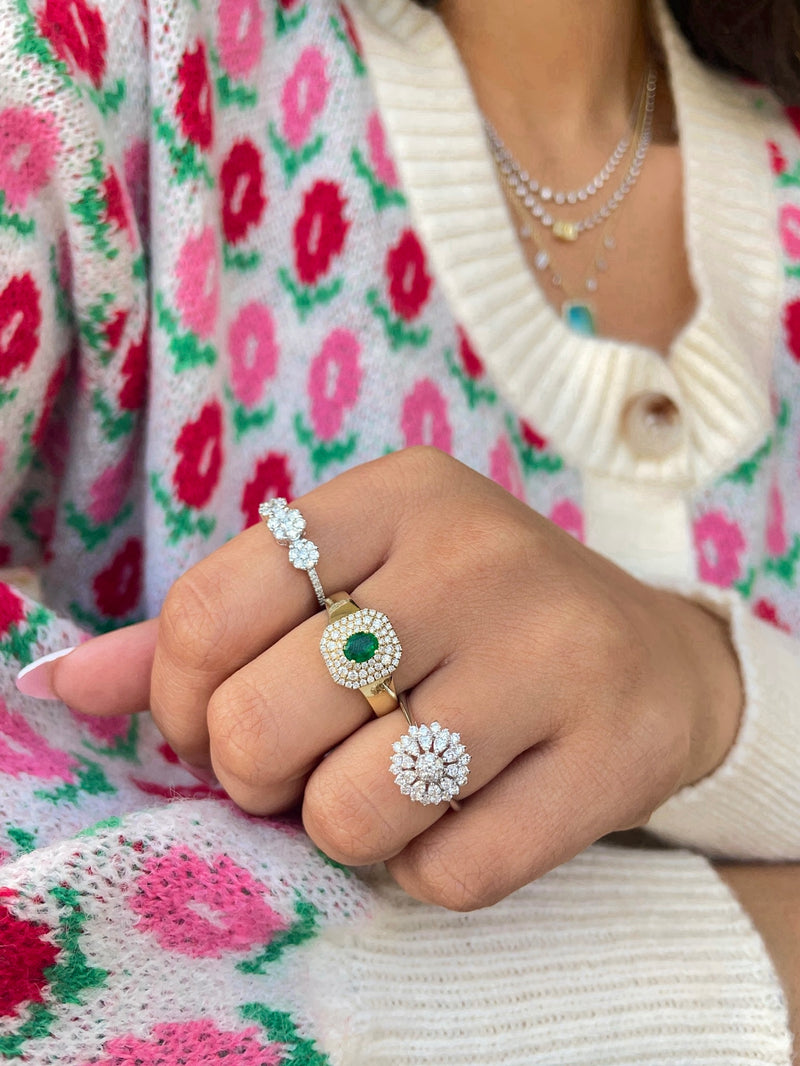 White Gold Diamond Cluster Flower Ring