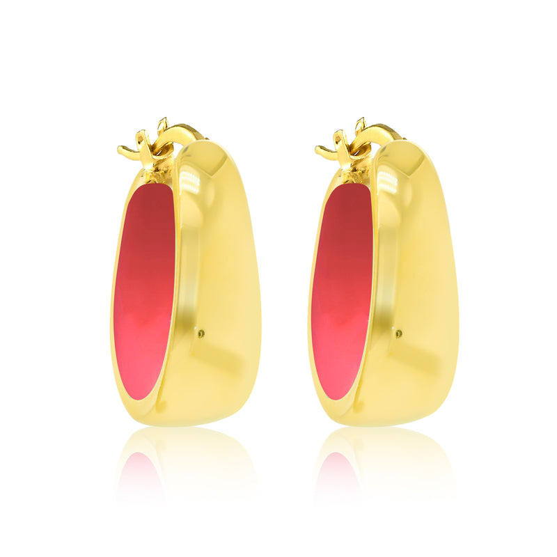 Gold Plated Neon Pink Enamel Hoop Earrings