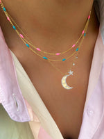 Pink Enamel Spot and Gold Plated Layering Chain