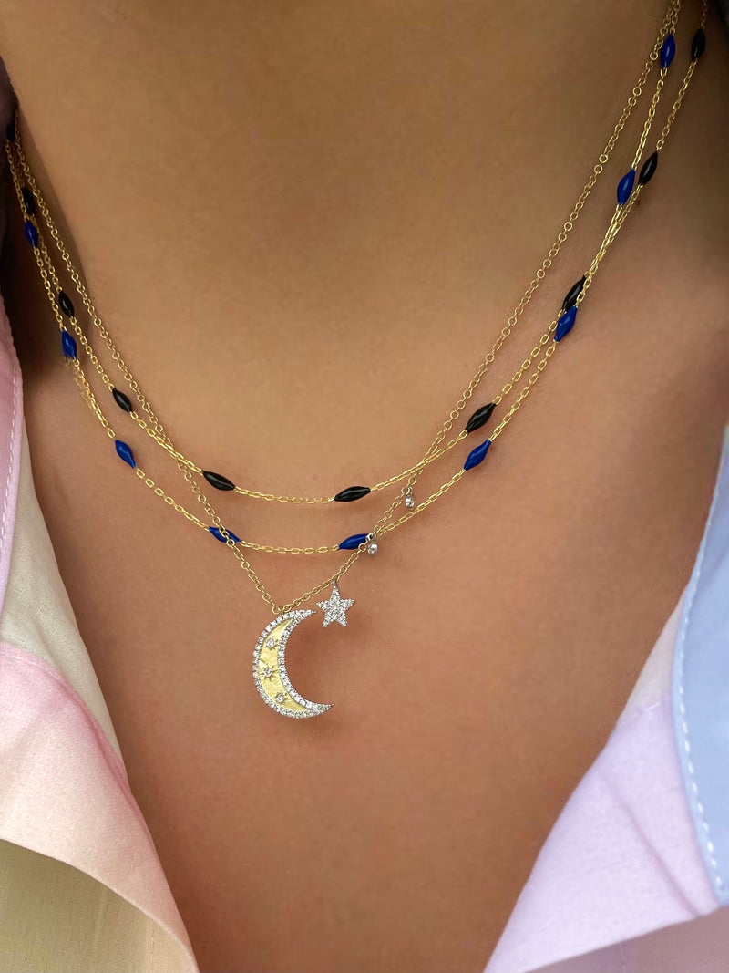 Blue Enamel Spot and Gold Plated Layering Chain