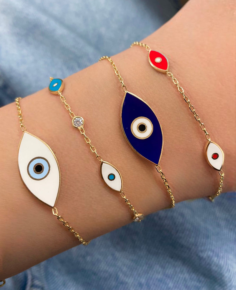 White and Red Enamel Evil Eye Bracelet
