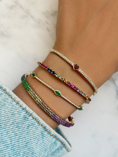 Yellow Gold Emerald Heart Bangle