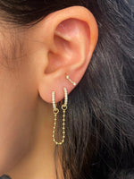 Double Piercing Ball Chain and Diamond Huggies