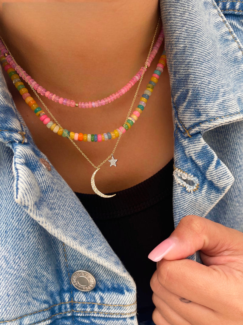 Iridescent Pink Dyed Opal and Gold Bead Necklace