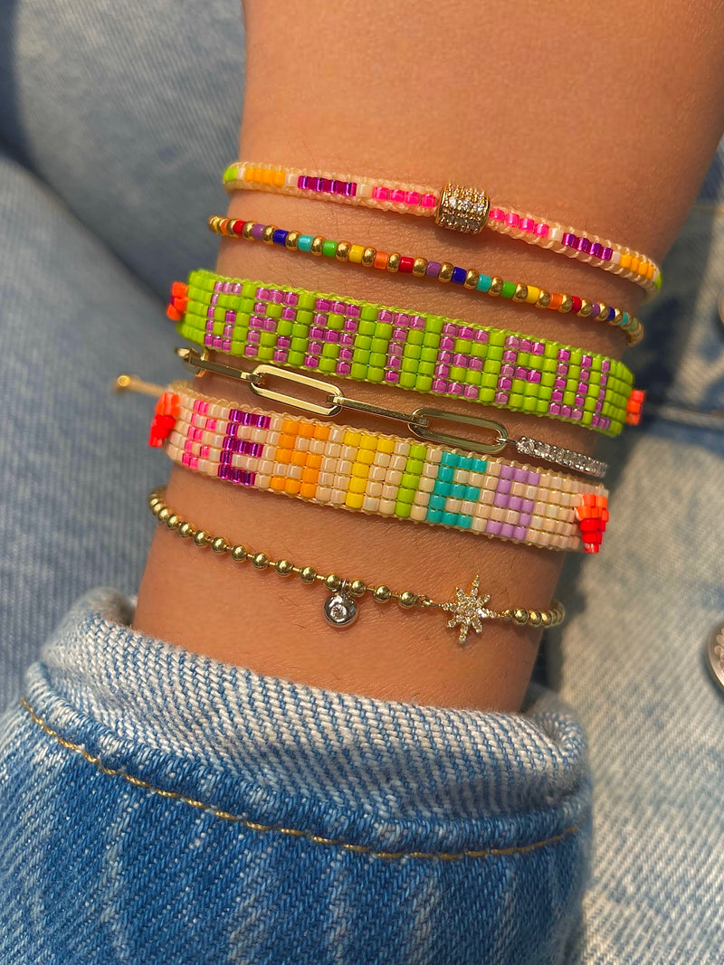 Dainty Rainbow and Gold Microbead Bracelet