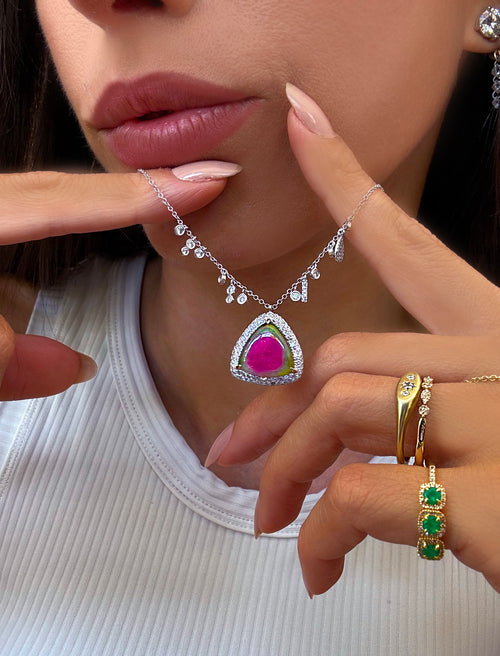 Watermelon Tourmaline Diamond Necklace
