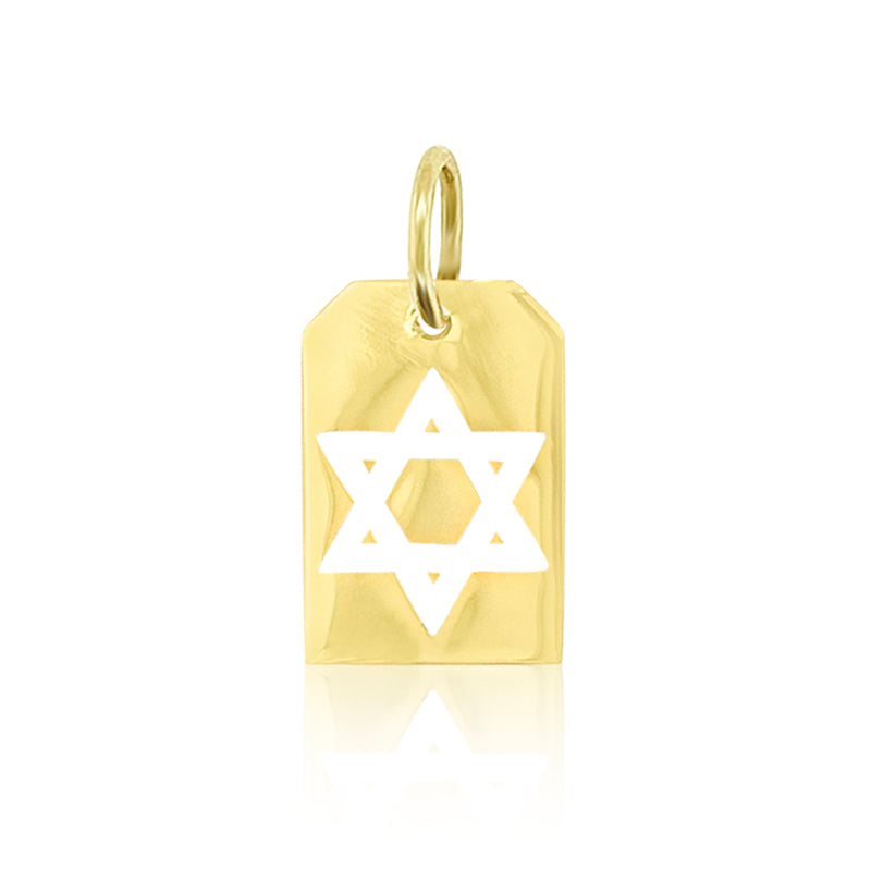 Jewish Star Engraved on Tag Charm in White