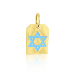 Jewish Star Engraved on Tag Charm in Light Blue