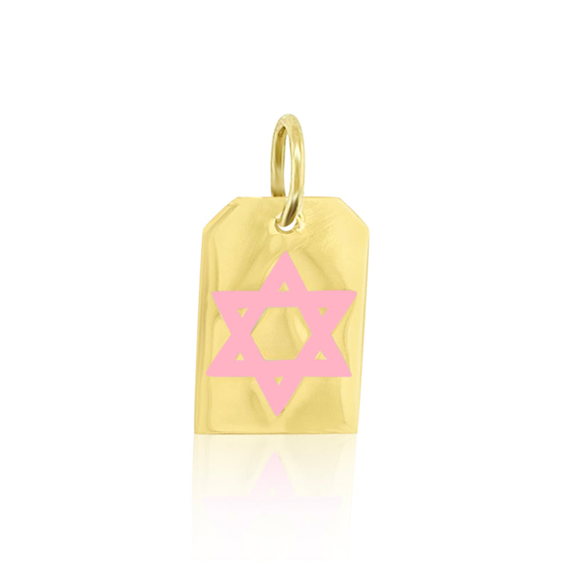 Jewish Star Engraved on Tag Charm in Pink