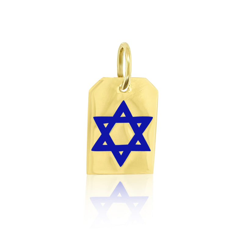 Jewish Star Engraved on Tag Charm in Blue