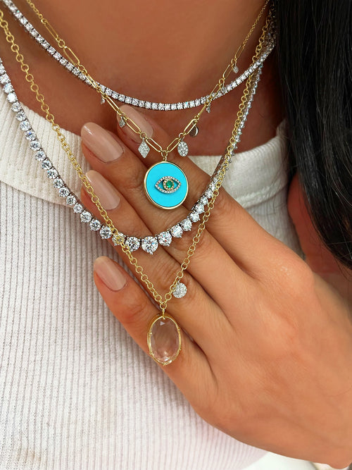 Yellow Gold Paperclip and Turquoise Medallion
