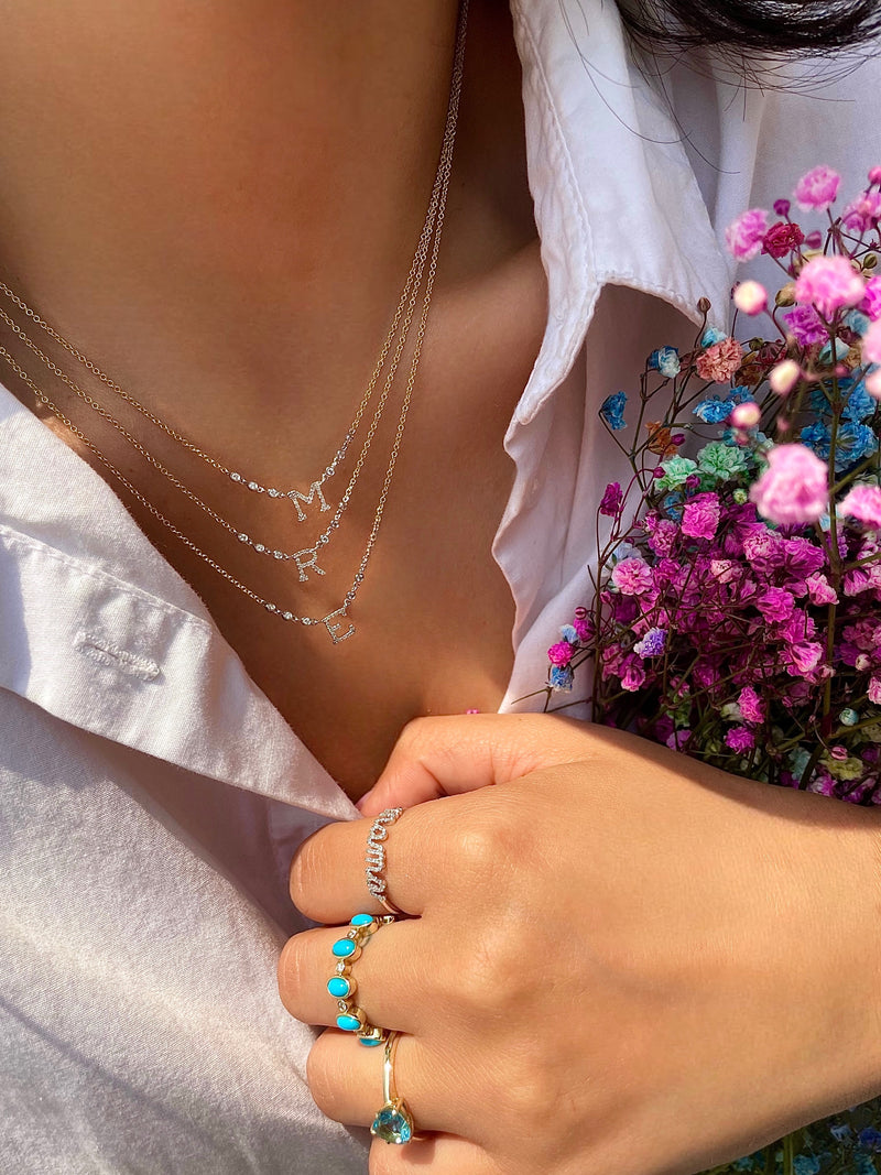 Small Yellow Gold and Diamond "A" Initial Necklace