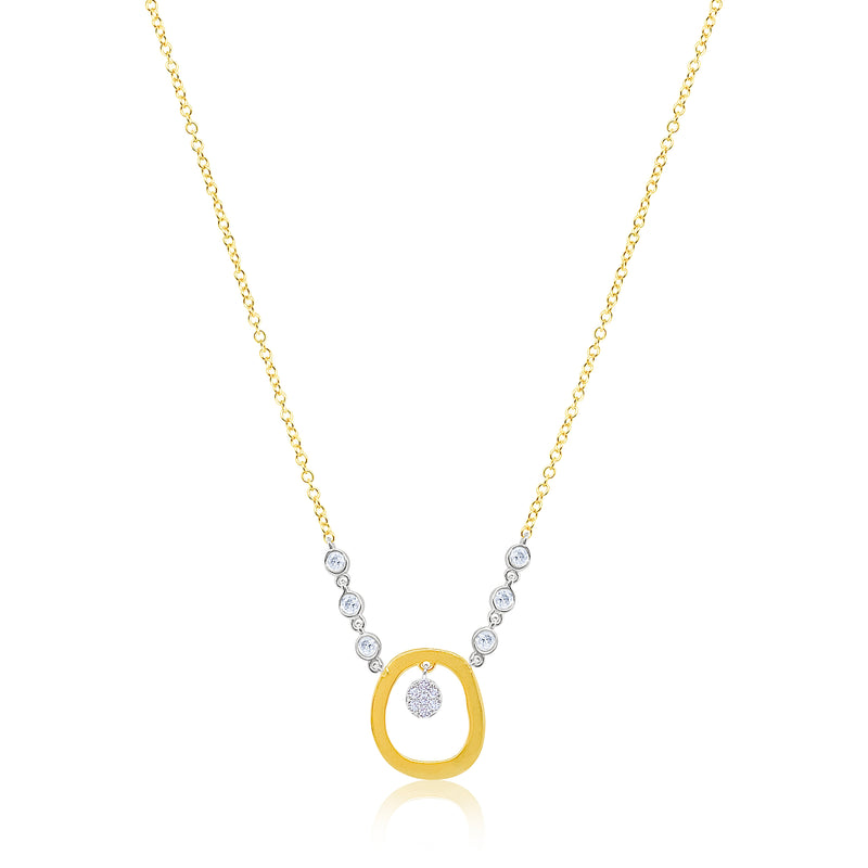 Two Tone Gold Circle and Diamonds Necklace