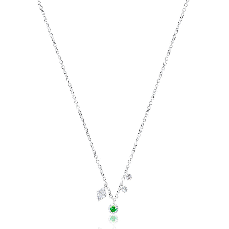 Dainty Emerald and Diamond Charms Necklace