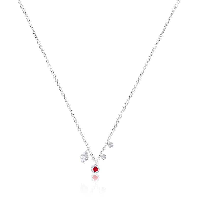 Dainty Ruby and Diamond Charms Necklace