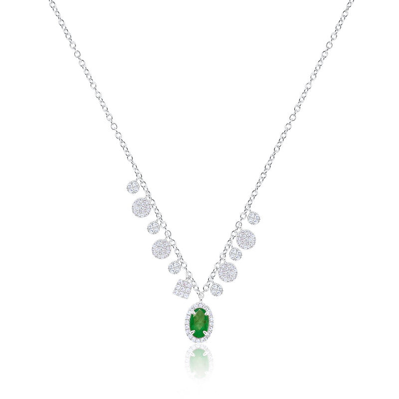 White Gold Emerald and Diamond Charms Necklace