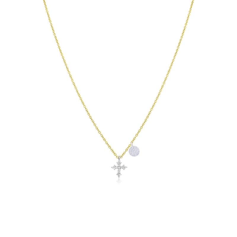 Two Toned Cross With Bezel Necklace