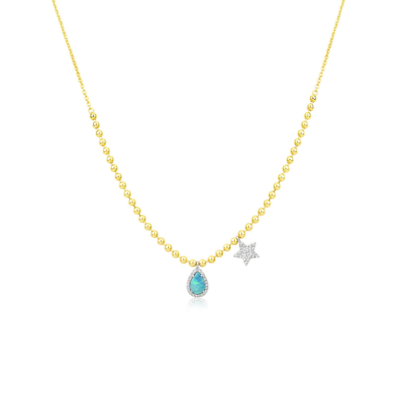 14kt Yellow Gold Diamond Opal Beaded Chain Necklace