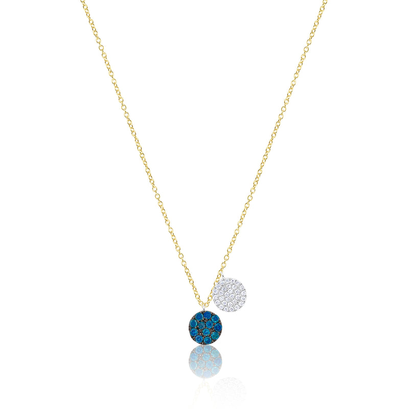 Yellow Gold Blue Diamond and White Diamond Disc Necklace