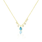 Yellow Gold Blue Topaz and Diamond Bezel Necklace