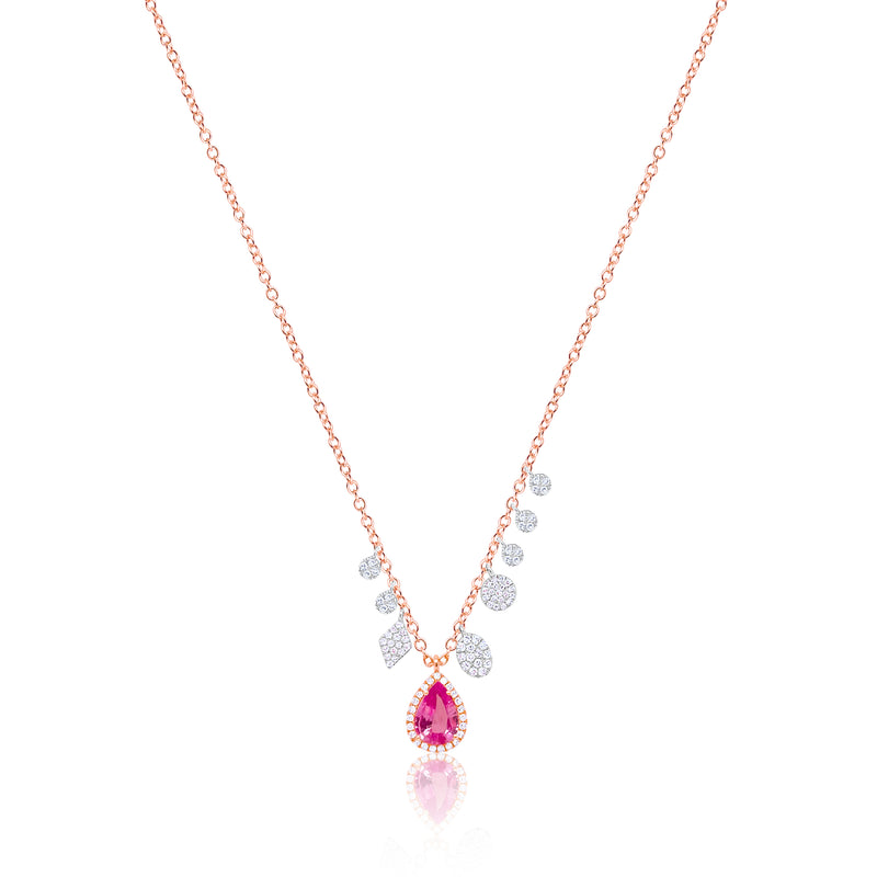 Rose Gold Pink Sapphire and Diamond Charms Necklace