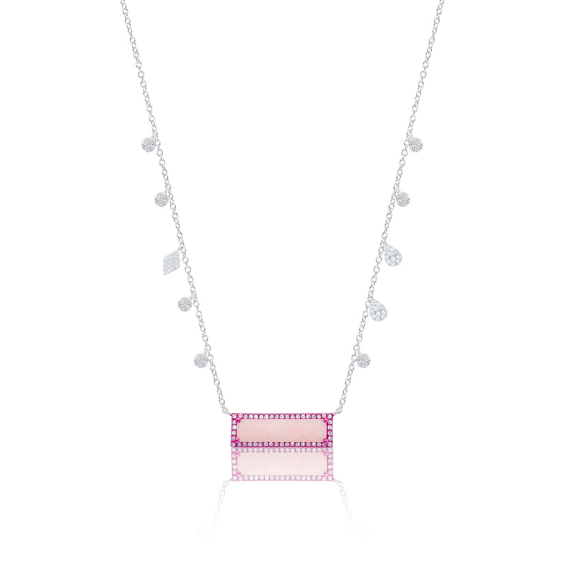 White Gold Pink Prism Necklace Pink Opal