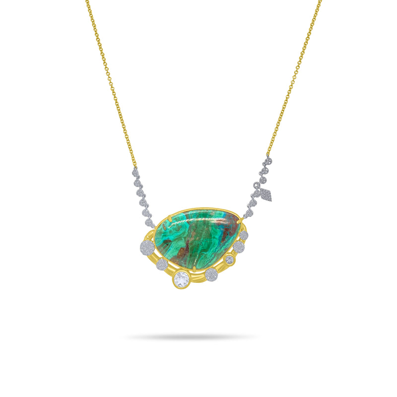 Chrysacolla Blue Topaz and Diamond Yellow Gold Sculpture Necklace