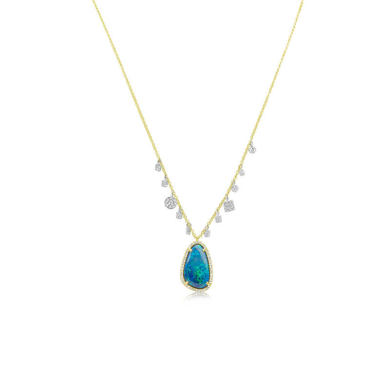 Two Tone Opal and Diamond Charms Necklace