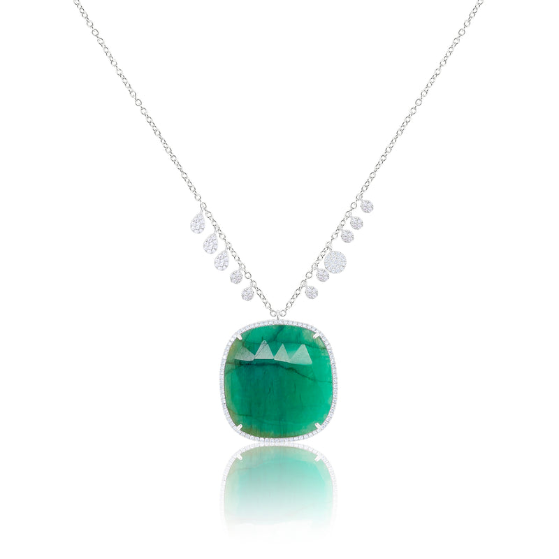 Statement White Gold Emerald Necklace