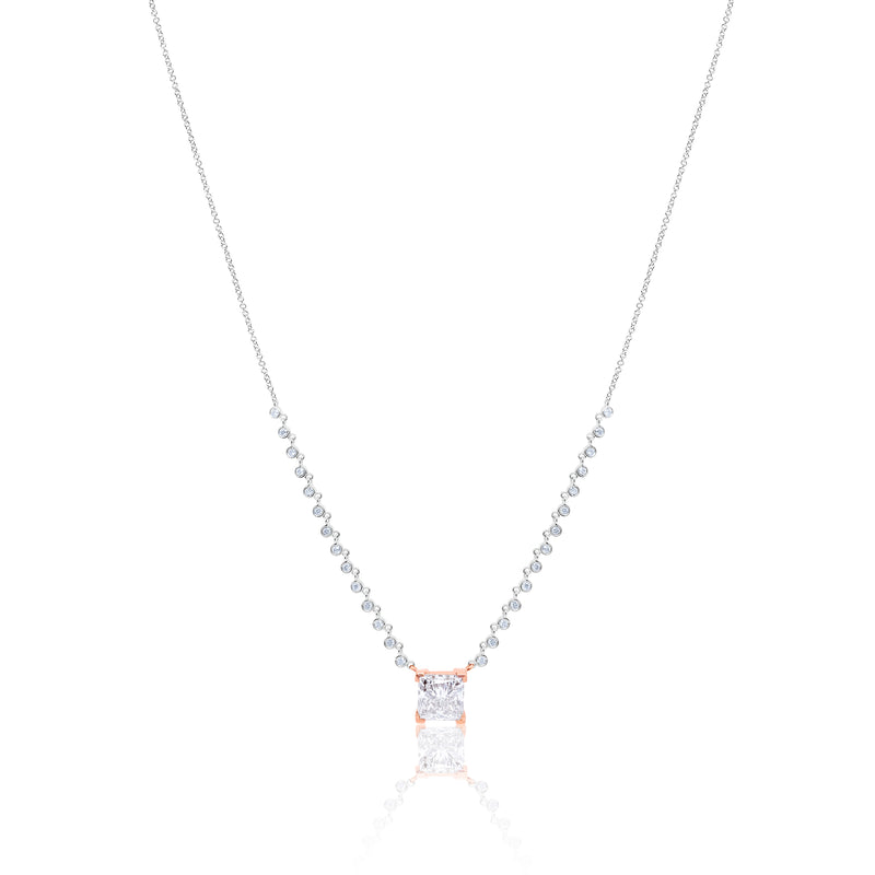 White Gold Champagne Diamond Square Necklace