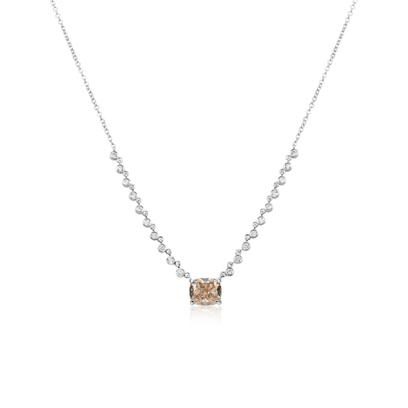 White Gold Oval Champagne Diamond Necklace