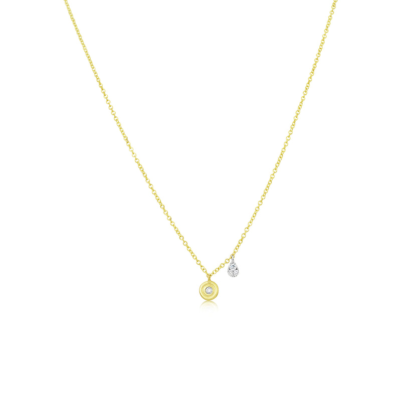Dainty Yellow Gold Diamond Disk Necklace