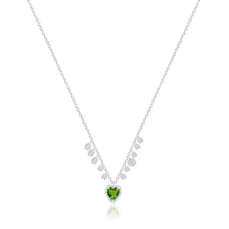 White Gold Tzavorite Heart and Diamond Necklace IN STOCK READY TO SHIP
